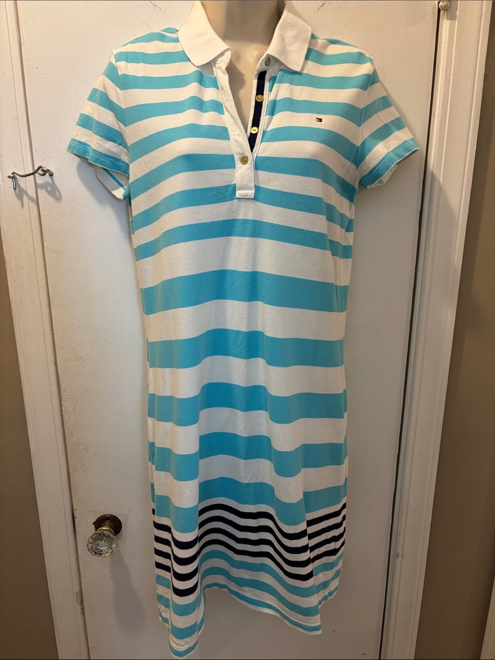 Tommy Hilfiger medium Aqua & White Striped Polo Dress 26-147